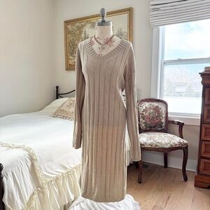 Cream sweater dress  y2k beige ribbed sweater dress